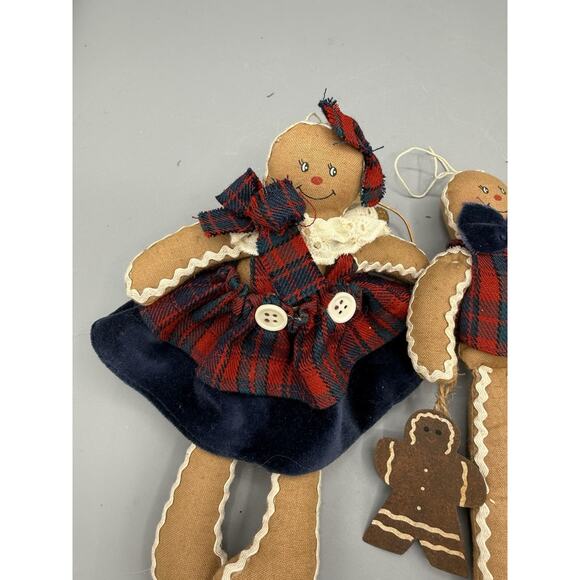 Vintage Gingerbread Fabric Ornaments Lot of 3 Primitive Country Christmas - Picture 2 of 6